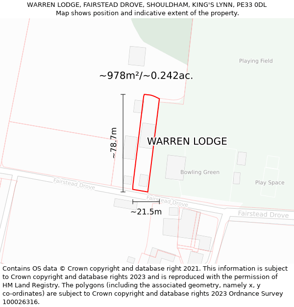 WARREN LODGE, FAIRSTEAD DROVE, SHOULDHAM, KING'S LYNN, PE33 0DL: Plot and title map