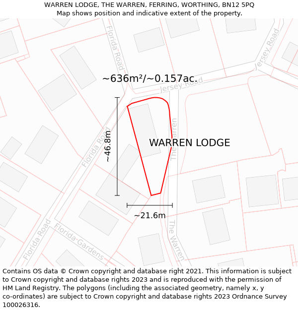 WARREN LODGE, THE WARREN, FERRING, WORTHING, BN12 5PQ: Plot and title map