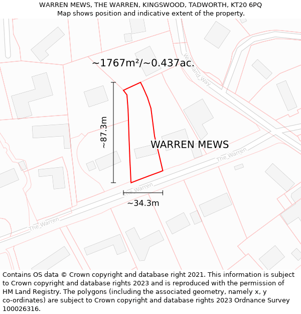 WARREN MEWS, THE WARREN, KINGSWOOD, TADWORTH, KT20 6PQ: Plot and title map