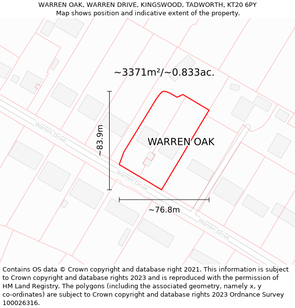 WARREN OAK, WARREN DRIVE, KINGSWOOD, TADWORTH, KT20 6PY: Plot and title map