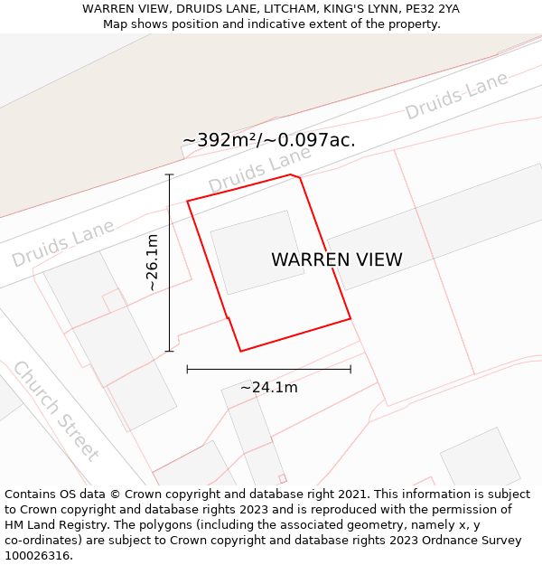 WARREN VIEW, DRUIDS LANE, LITCHAM, KING'S LYNN, PE32 2YA: Plot and title map