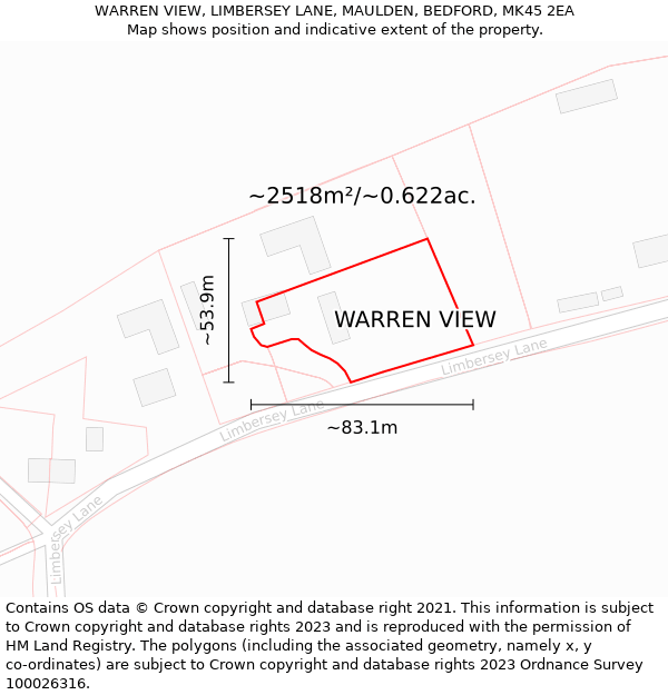 WARREN VIEW, LIMBERSEY LANE, MAULDEN, BEDFORD, MK45 2EA: Plot and title map