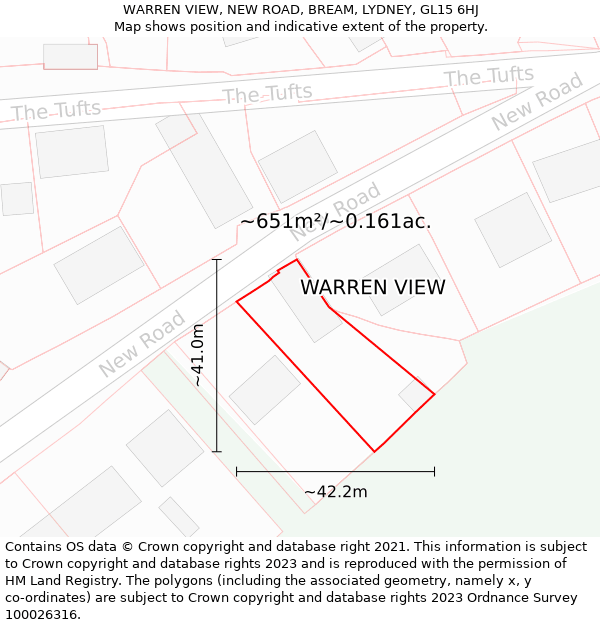 WARREN VIEW, NEW ROAD, BREAM, LYDNEY, GL15 6HJ: Plot and title map