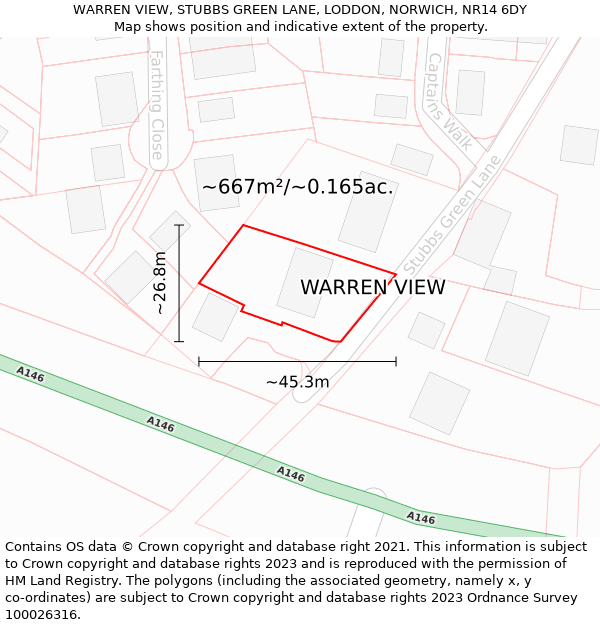 WARREN VIEW, STUBBS GREEN LANE, LODDON, NORWICH, NR14 6DY: Plot and title map