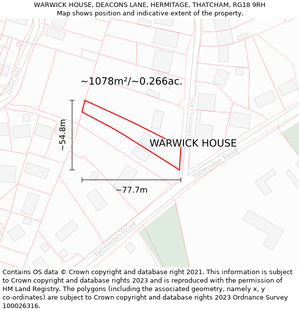 WARWICK HOUSE, DEACONS LANE, HERMITAGE, THATCHAM, RG18 9RH: Plot and title map