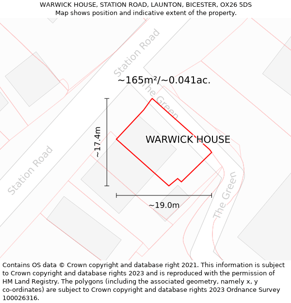 WARWICK HOUSE, STATION ROAD, LAUNTON, BICESTER, OX26 5DS: Plot and title map