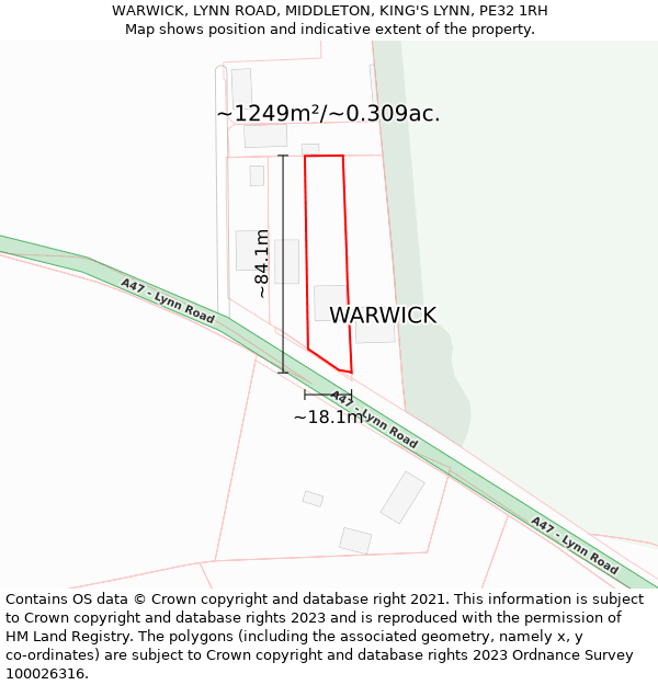 WARWICK, LYNN ROAD, MIDDLETON, KING'S LYNN, PE32 1RH: Plot and title map