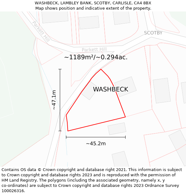 WASHBECK, LAMBLEY BANK, SCOTBY, CARLISLE, CA4 8BX: Plot and title map