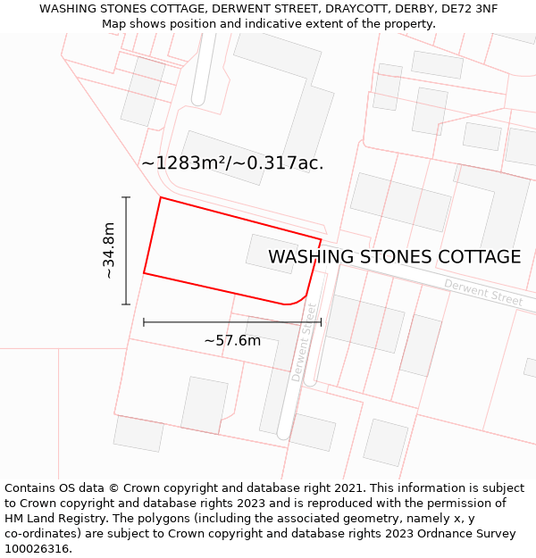 WASHING STONES COTTAGE, DERWENT STREET, DRAYCOTT, DERBY, DE72 3NF: Plot and title map