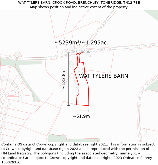 WAT TYLERS BARN, CROOK ROAD, BRENCHLEY, TONBRIDGE, TN12 7BE: Plot and title map