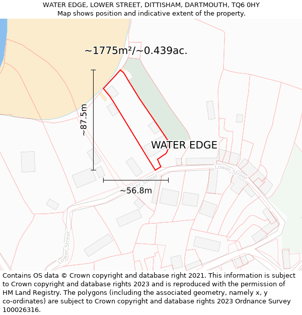 WATER EDGE, LOWER STREET, DITTISHAM, DARTMOUTH, TQ6 0HY: Plot and title map