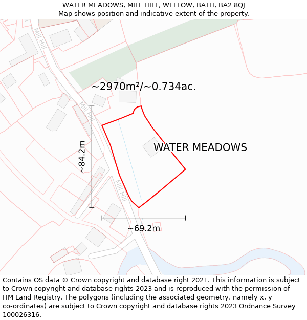 WATER MEADOWS, MILL HILL, WELLOW, BATH, BA2 8QJ: Plot and title map