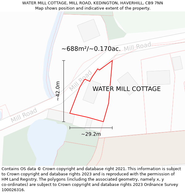 WATER MILL COTTAGE, MILL ROAD, KEDINGTON, HAVERHILL, CB9 7NN: Plot and title map