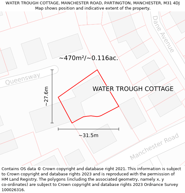 WATER TROUGH COTTAGE, MANCHESTER ROAD, PARTINGTON, MANCHESTER, M31 4DJ: Plot and title map