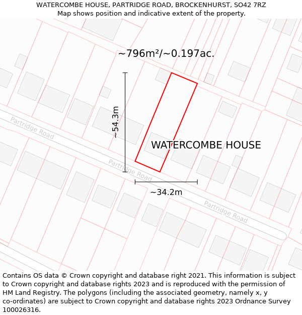 WATERCOMBE HOUSE, PARTRIDGE ROAD, BROCKENHURST, SO42 7RZ: Plot and title map