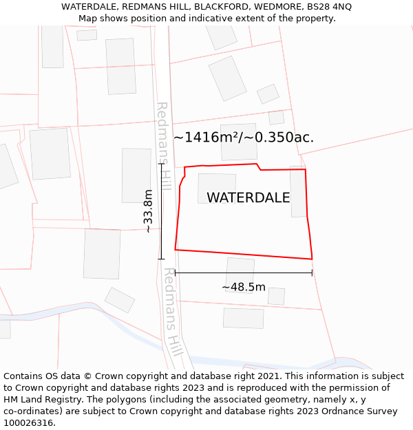WATERDALE, REDMANS HILL, BLACKFORD, WEDMORE, BS28 4NQ: Plot and title map