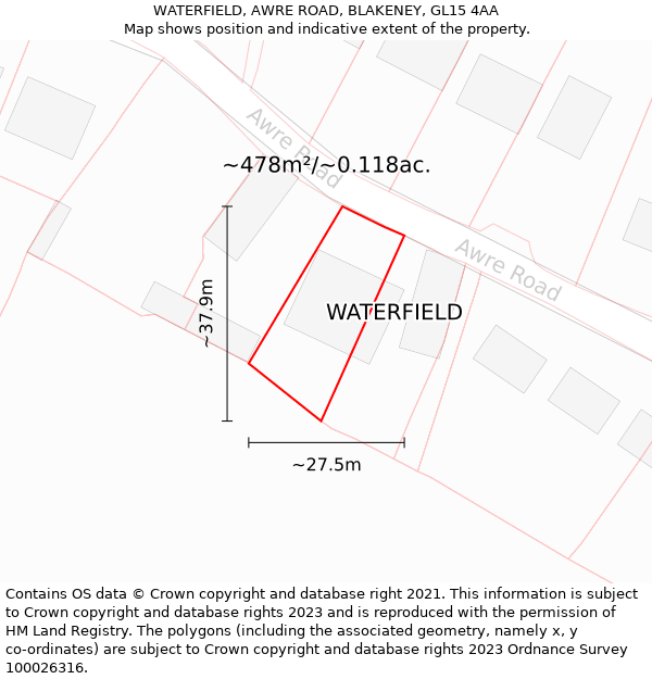 WATERFIELD, AWRE ROAD, BLAKENEY, GL15 4AA: Plot and title map