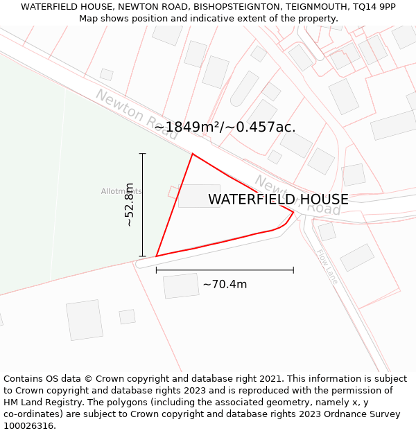 WATERFIELD HOUSE, NEWTON ROAD, BISHOPSTEIGNTON, TEIGNMOUTH, TQ14 9PP: Plot and title map