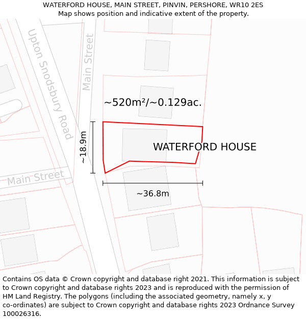 WATERFORD HOUSE, MAIN STREET, PINVIN, PERSHORE, WR10 2ES: Plot and title map
