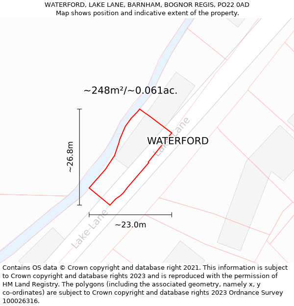 WATERFORD, LAKE LANE, BARNHAM, BOGNOR REGIS, PO22 0AD: Plot and title map