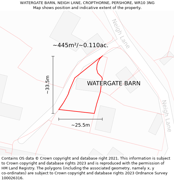 WATERGATE BARN, NEIGH LANE, CROPTHORNE, PERSHORE, WR10 3NG: Plot and title map