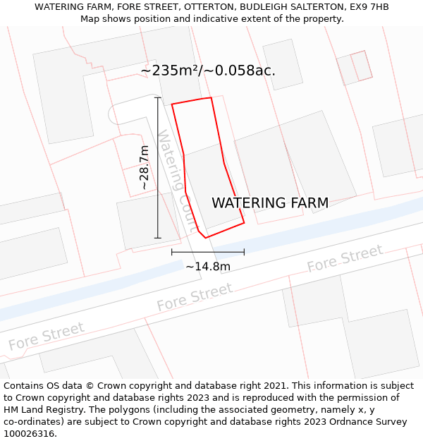 WATERING FARM, FORE STREET, OTTERTON, BUDLEIGH SALTERTON, EX9 7HB: Plot and title map