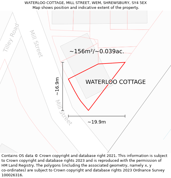 WATERLOO COTTAGE, MILL STREET, WEM, SHREWSBURY, SY4 5EX: Plot and title map