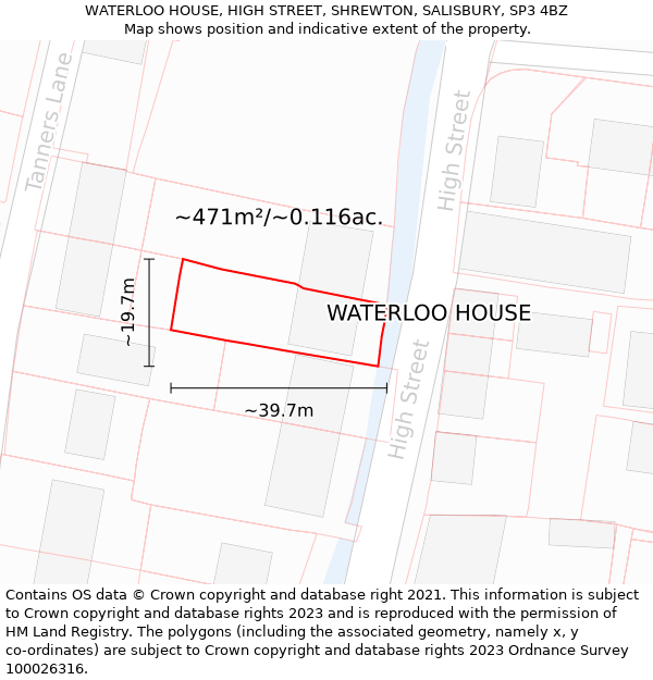 WATERLOO HOUSE, HIGH STREET, SHREWTON, SALISBURY, SP3 4BZ: Plot and title map