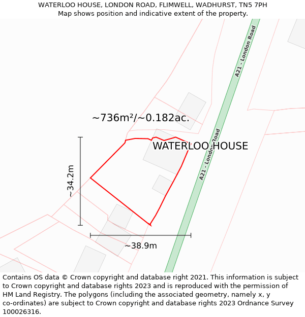 WATERLOO HOUSE, LONDON ROAD, FLIMWELL, WADHURST, TN5 7PH: Plot and title map