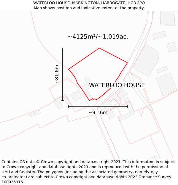 WATERLOO HOUSE, MARKINGTON, HARROGATE, HG3 3PQ: Plot and title map