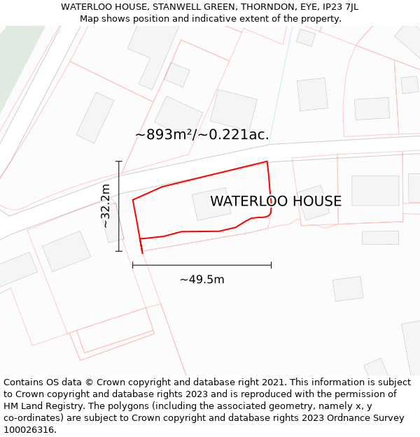 WATERLOO HOUSE, STANWELL GREEN, THORNDON, EYE, IP23 7JL: Plot and title map