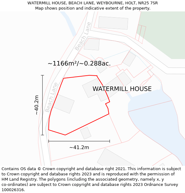 WATERMILL HOUSE, BEACH LANE, WEYBOURNE, HOLT, NR25 7SR: Plot and title map