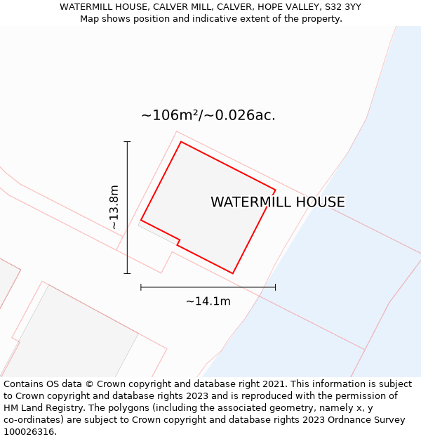 WATERMILL HOUSE, CALVER MILL, CALVER, HOPE VALLEY, S32 3YY: Plot and title map