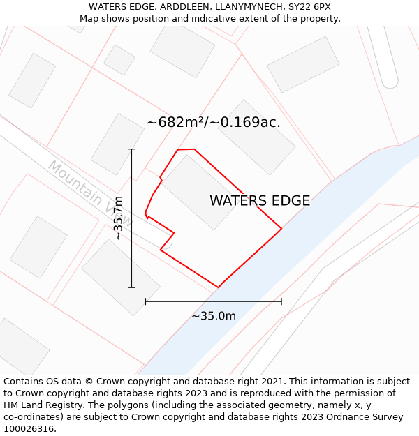 WATERS EDGE, ARDDLEEN, LLANYMYNECH, SY22 6PX: Plot and title map
