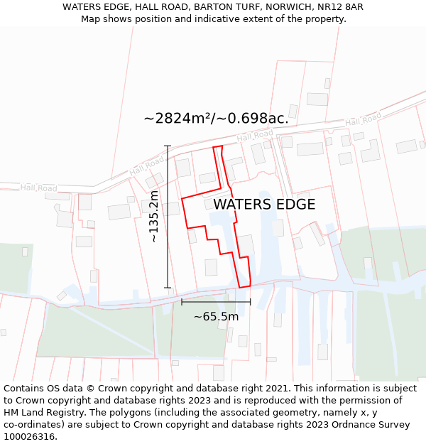 WATERS EDGE, HALL ROAD, BARTON TURF, NORWICH, NR12 8AR: Plot and title map