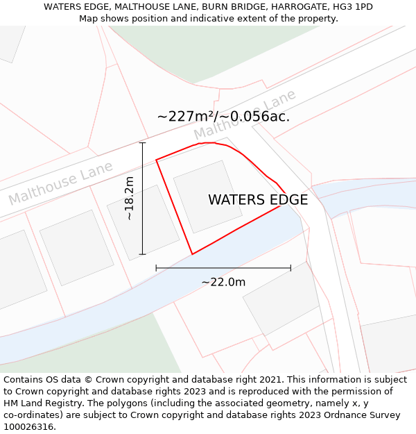 WATERS EDGE, MALTHOUSE LANE, BURN BRIDGE, HARROGATE, HG3 1PD: Plot and title map