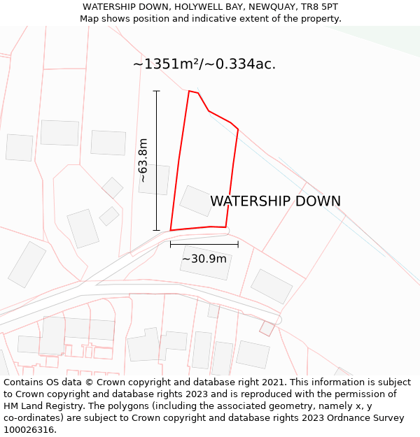 WATERSHIP DOWN, HOLYWELL BAY, NEWQUAY, TR8 5PT: Plot and title map