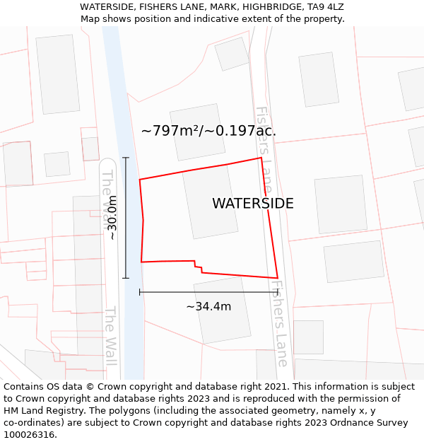 WATERSIDE, FISHERS LANE, MARK, HIGHBRIDGE, TA9 4LZ: Plot and title map