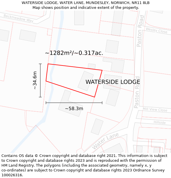 WATERSIDE LODGE, WATER LANE, MUNDESLEY, NORWICH, NR11 8LB: Plot and title map