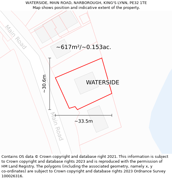 WATERSIDE, MAIN ROAD, NARBOROUGH, KING'S LYNN, PE32 1TE: Plot and title map