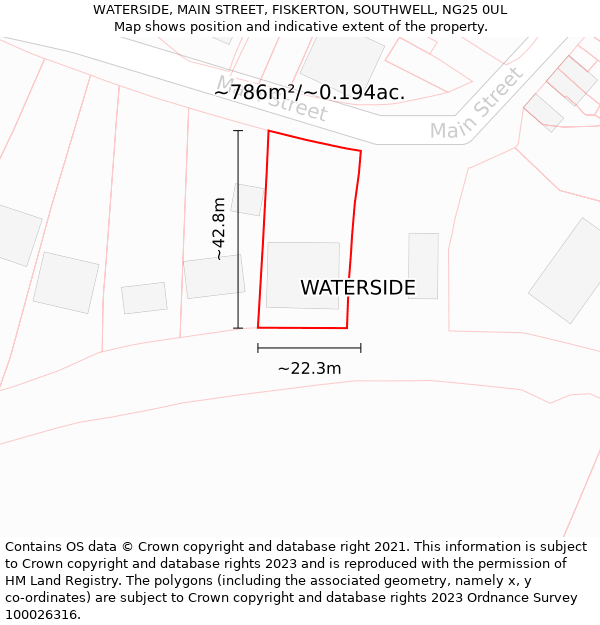 WATERSIDE, MAIN STREET, FISKERTON, SOUTHWELL, NG25 0UL: Plot and title map
