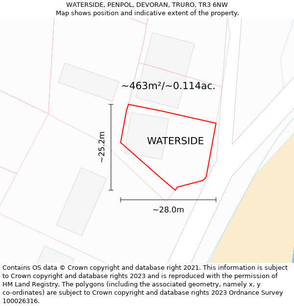 WATERSIDE, PENPOL, DEVORAN, TRURO, TR3 6NW: Plot and title map