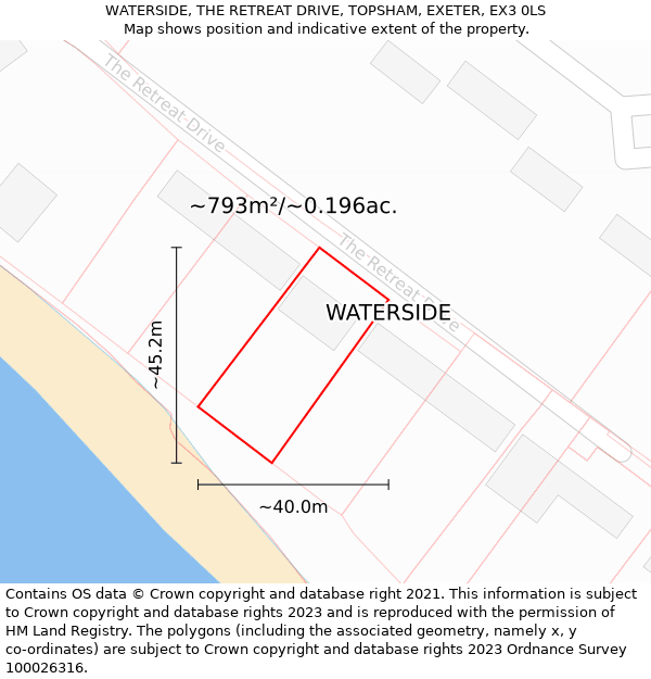 WATERSIDE, THE RETREAT DRIVE, TOPSHAM, EXETER, EX3 0LS: Plot and title map