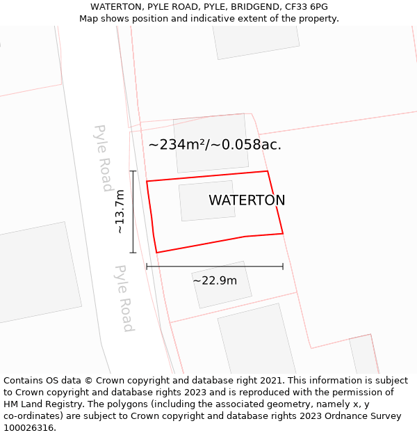 WATERTON, PYLE ROAD, PYLE, BRIDGEND, CF33 6PG: Plot and title map