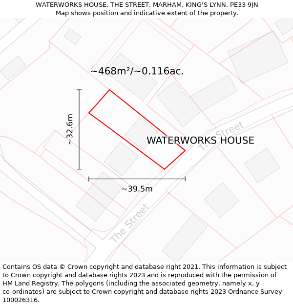 WATERWORKS HOUSE, THE STREET, MARHAM, KING'S LYNN, PE33 9JN: Plot and title map