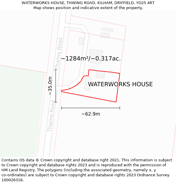 WATERWORKS HOUSE, THWING ROAD, KILHAM, DRIFFIELD, YO25 4RT: Plot and title map