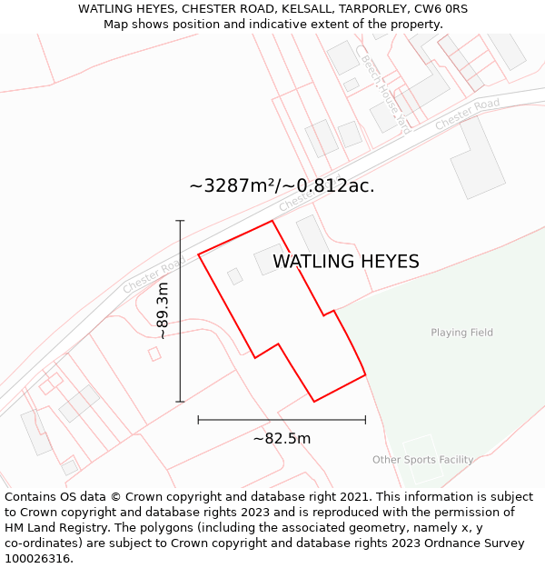 WATLING HEYES, CHESTER ROAD, KELSALL, TARPORLEY, CW6 0RS: Plot and title map