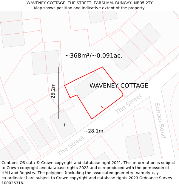 WAVENEY COTTAGE, THE STREET, EARSHAM, BUNGAY, NR35 2TY: Plot and title map