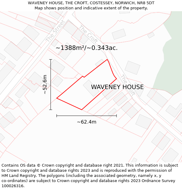 WAVENEY HOUSE, THE CROFT, COSTESSEY, NORWICH, NR8 5DT: Plot and title map