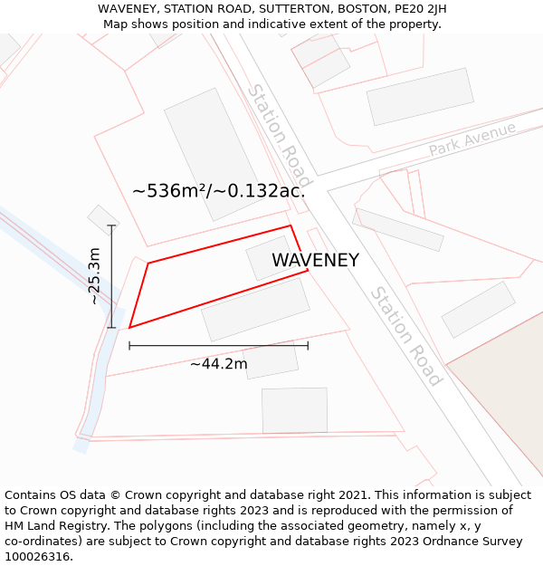 WAVENEY, STATION ROAD, SUTTERTON, BOSTON, PE20 2JH: Plot and title map